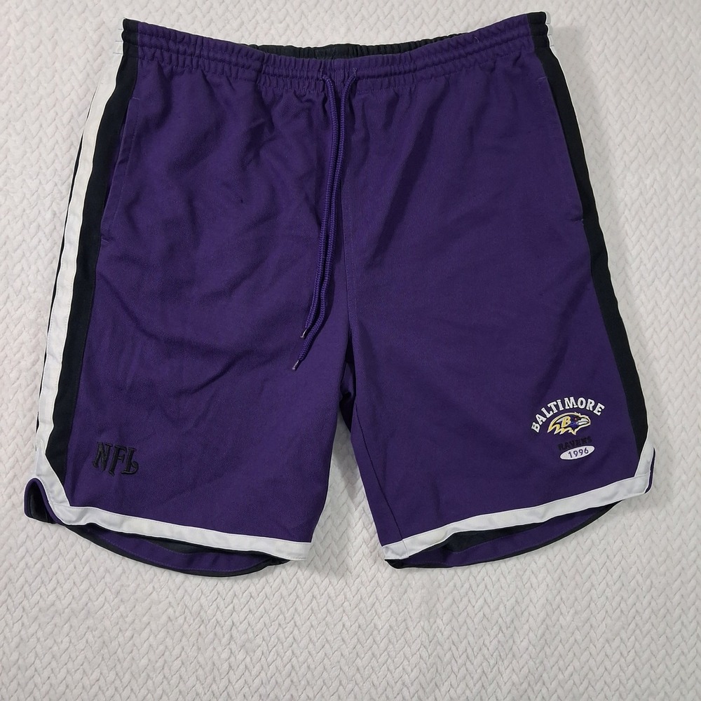 Vintage 1996 NFL Baltimore Ravens Reversible Shorts Mens Size 38 Purple Black.